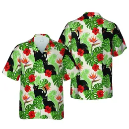 Black Cats Golden Eyes Tropical Floral Monstera Palm Hibiscus Bird Paradise Design Short-sleeve Hawaiian Shirt