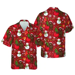 Bigfoot Christmas Hawaiian: Santa Hat Snowman Holly Leaf Gift Box Snowflake Tile Short-sleeve Hawaiian Shirt