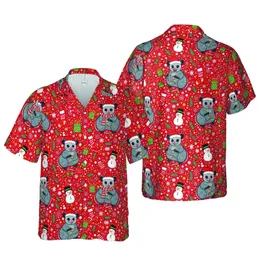 Possum Lovers: Santa Hat Christmas Light Scarf Candy Cane Gift Box Red Star Tropical Scene Short-sleeve Hawaiian Shirt