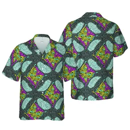 Geometric Animal Print Botanical Shapes Blue Black Pink Yellow Teal Textile Artwork Short-sleeve Hawaiian Shirt