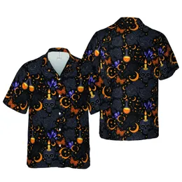 Hawaiian Skulls Cat Faces Ravens Potion Orange Butterflies Dark Crystal Pattern Short-sleeve Hawaiian Shirt