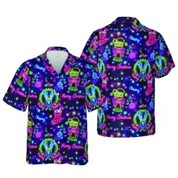 Neon Reindeer Santa Bauble Holly Hawaiian Brick Wall Christmas Layout Short-sleeve Hawaiian Shirt