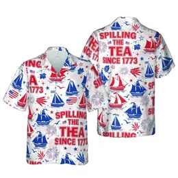 1773 Spilling The Tea Sailing Ship Fireworks Red White Blue Star Hawaiian Pattern Short-sleeve Hawaiian Shirt