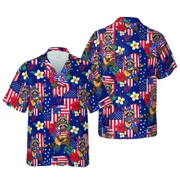 Raccoon Guitar Players Patriotic Outfits: Stars & Stripes Distressed Mosaic Design Short-sleeve Hawaiian Shirt