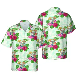 Hawaiian Skeleton Pool Float Pattern Tropical Island Flamingo Hibiscus Palm Design Short-sleeve Hawaiian Shirt