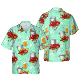 Crawfish Boil Fan's Design: Beer Mugs, Corn, Tropical Sea Life, Wave Motifs Short-sleeve Hawaiian Shirt