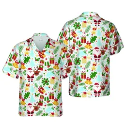 Hawaiian Christmas Santa Reindeer Tree Bell Gift Box Holly Berry Seamless Pattern Short-sleeve Hawaiian Shirt