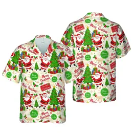 Hawaiian Santa Claus Tree Gifts Holly 'Merry Christmas' 'DO NOT' Sign Pattern Short-sleeve Hawaiian Shirt