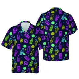 Craft Beer Enthusiast Hawaiian Neon Brewery Bottle Glass Citrus Kegs Brick Pattern Short-sleeve Hawaiian Shirt