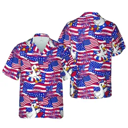 Patriotic Duck Hawaiian: Rocket Flag Ducks, Fireworks, American Flag Star Stripes Short-sleeve Hawaiian Shirt
