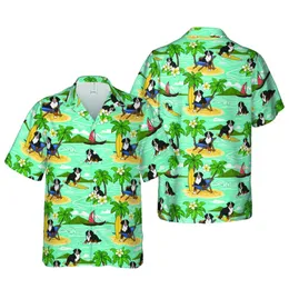 Bernese Mountain Dog Tropical Hawaiian Beach: Ocean Waves, Palm Trees, Plumeria Short-sleeve Hawaiian Shirt