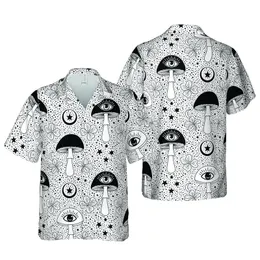 Hawaiian All-Seeing Eye Mushroom Trefoil Crescent Moon Star Black White Speckle Short-sleeve Hawaiian Shirt