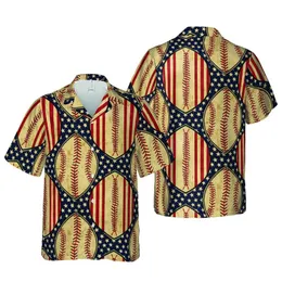 Patriotic Aloha Baseball Flag, Distressed Tan Red Black Pattern Short-sleeve Hawaiian Shirt