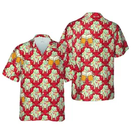 Tightly Packed Red Lobsters & Amber Beer Mugs Hawaiian Tropical Seamless Pattern Short-sleeve Hawaiian Shirt