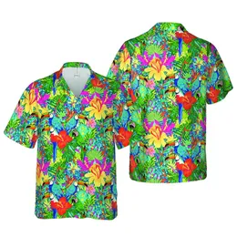 Macaw Parrot Toucan Pattern Intricate Botanical Blue Green Orange Pink Yellow 8K Short-sleeve Hawaiian Shirt