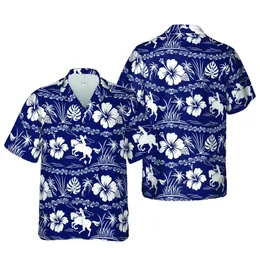 Paniolo Cowboy Hawaiian Rider Seamless Bucking Horse Roping Navy White Sublimation Short-sleeve Hawaiian Shirt