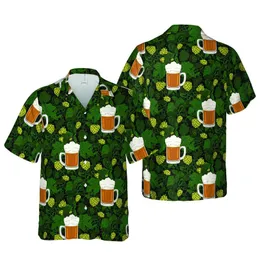 Craft Beer Lover Hawaiian Pattern: Frothy Steins, Hop Leaves, Golden Cones Short-sleeve Hawaiian Shirt