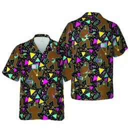 Sasquatch Hawaiian Pattern: Guitar, Fanny Pack, Boombox, TV Head Figures, 80s 90s Memphis Geometric Short-sleeve Hawaiian Shirt