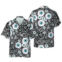 Seamless Hawaiian Pattern: Realistic Eye, Red Veins, Light Blue Iris, Black Mosaic Short-sleeve Hawaiian Shirt