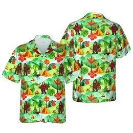 Bigfoot Camper Beer Grill Hawaiian Pine Tree Mountain Landscape Short-sleeve Hawaiian Shirt