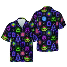 Christmas Hawaiian Gingerbread Candy Cane Snowflake Bauble Print Electric Neon Short-sleeve Hawaiian Shirt