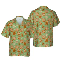 Hawaiian Gingerbread Men Christmas Trees Bells Baubles Snowflakes Muted Sage Green Short-sleeve Hawaiian Shirt