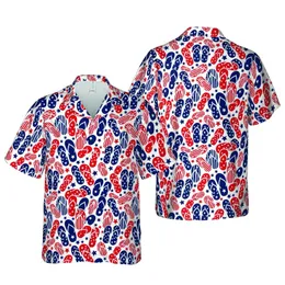 Patriotic Hawaiian Flip Flop Thong Sandal Stars Stripes Dots Seamless Fabric Design Short-sleeve Hawaiian Shirt
