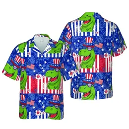 Patriotic T-Rex Uncle Sam Hat American Flag Hawaiian Stars Stripes Pattern Short-sleeve Hawaiian Shirt