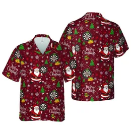 Christmas Dart Tournament Santa Hawaiian Holly Crimson Snowflake Pattern Short-sleeve Hawaiian Shirt