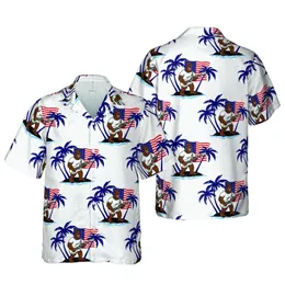 Bigfoot Guitarist Electric Guitar American Flag Navy Palm Tropical Pattern Short-sleeve Hawaiian Shirt