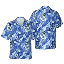 Hawaiian Stone-Washed Light Blue Abstract Blotches Granular Fabric Weave Textile Pattern Short-sleeve Hawaiian Shirt