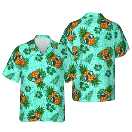 Golden Pineapple Sunglasses, Azure Water Ripple, High Contrast Sublimation Textile Short-sleeve Hawaiian Shirt