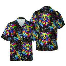 Long-Haired Cat Sunglasses Pattern: Hawaiian Tropical Paint Splatter Fabric Design Short-sleeve Hawaiian Shirt