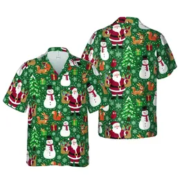 Hawaiian Christmas Santa Snowman Deer Rabbit Pine Tree Fox Squirrel Snowflake Design Short-sleeve Hawaiian Shirt
