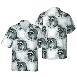 Masked Raccoon Hawaiian Black White Gray Splatter Seamless Fabric Pattern Short-sleeve Hawaiian Shirt