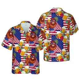 Bigfoot Beer American Flag Red Blue White Hawaiian Golden Pilsner Steins Textile Short-sleeve Hawaiian Shirt