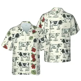 Hawaiian Bovine Sublimation: Realistic Cow Calf Sketch with Bells & Wheat Stalks Short-sleeve Hawaiian Shirt