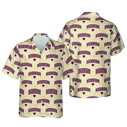 Bookworm Collegiate Heart Tropical Mosaic Seamless Fabric Print - Ivory Olive Mustard Coral Maroon Short-sleeve Hawaiian Shirt