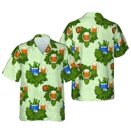 Beer Enthusiast Golden Amber Hop Cone Tropical Mug Bottle Barrel Fabric Print Short-sleeve Hawaiian Shirt