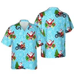 Santa Rider Hawaiian Scooter Motorcycle Christmas Tree Snow Shirt Short-sleeve Hawaiian Shirt