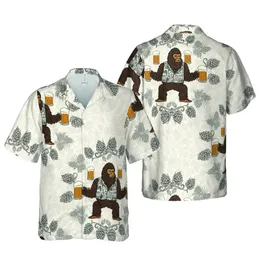 Bigfoot Beer Lover Hawaiian Sasquatch Frothy Mug Hop Wheat Brown Amber Cream Pattern Short-sleeve Hawaiian Shirt