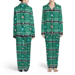 Cat Lovers' Bold Green Black White Tartan Plaid Pink Blue Stylized Cat Heads & Paw Prints Graphic Satin Pajamas Set