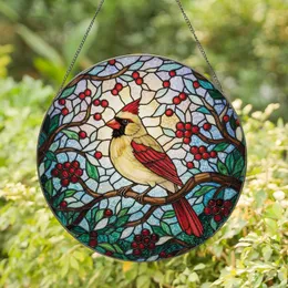 Nature Lovers' Intricate Stained Glass Cardinal Bird Jewel Tone Winter Berry Mosaic Stained Glass Suncatcher