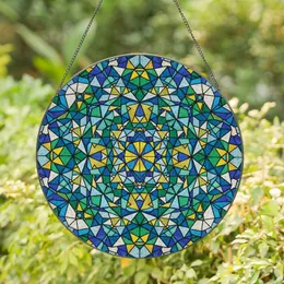 Art Lovers' Intricate Stained Glass Geometric Sapphire Emerald Golden Triangular Mosaic Pattern Stained Glass Suncatcher