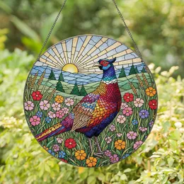 Wildlife Admirers' Tiffany Style Stained Glass Pheasant Jewel Tone Meadow Mosaic Stained Glass Suncatcher