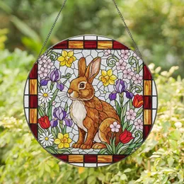 Nature Lovers' Intricate Tiffany Stained Glass Rabbit & Spring Floral Geometric Mosaic Design Stained Glass Suncatcher