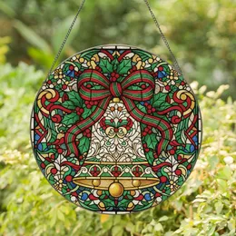Christmas Enthusiasts' Ornate Stained Glass Christmas Bell, Holly & Ribbon Jewel Tone Mosaic Stained Glass Suncatcher