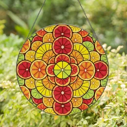 Art Lovers' Vibrant Tiffany Stained Glass Citrus Fruit Mosaic, Radiant Yellow Orange Green Magenta Stained Glass Suncatcher