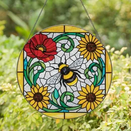 Nature Lovers' Intricate Tiffany Stained Glass Bumblebee Bloom & Mosaic in Amber Red Green Blue Tones Stained Glass Suncatcher