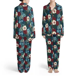 Island Dreamer's Vintage Teal Botanical Hibiscus Monstera Print Custom Design Satin Pajamas Set